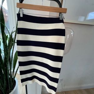 Stretch knit navy white striped pencil skirt